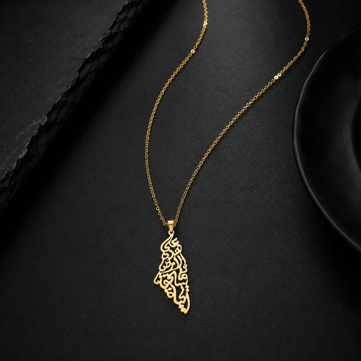 Palestine Calligraphy Map Pendant Necklace