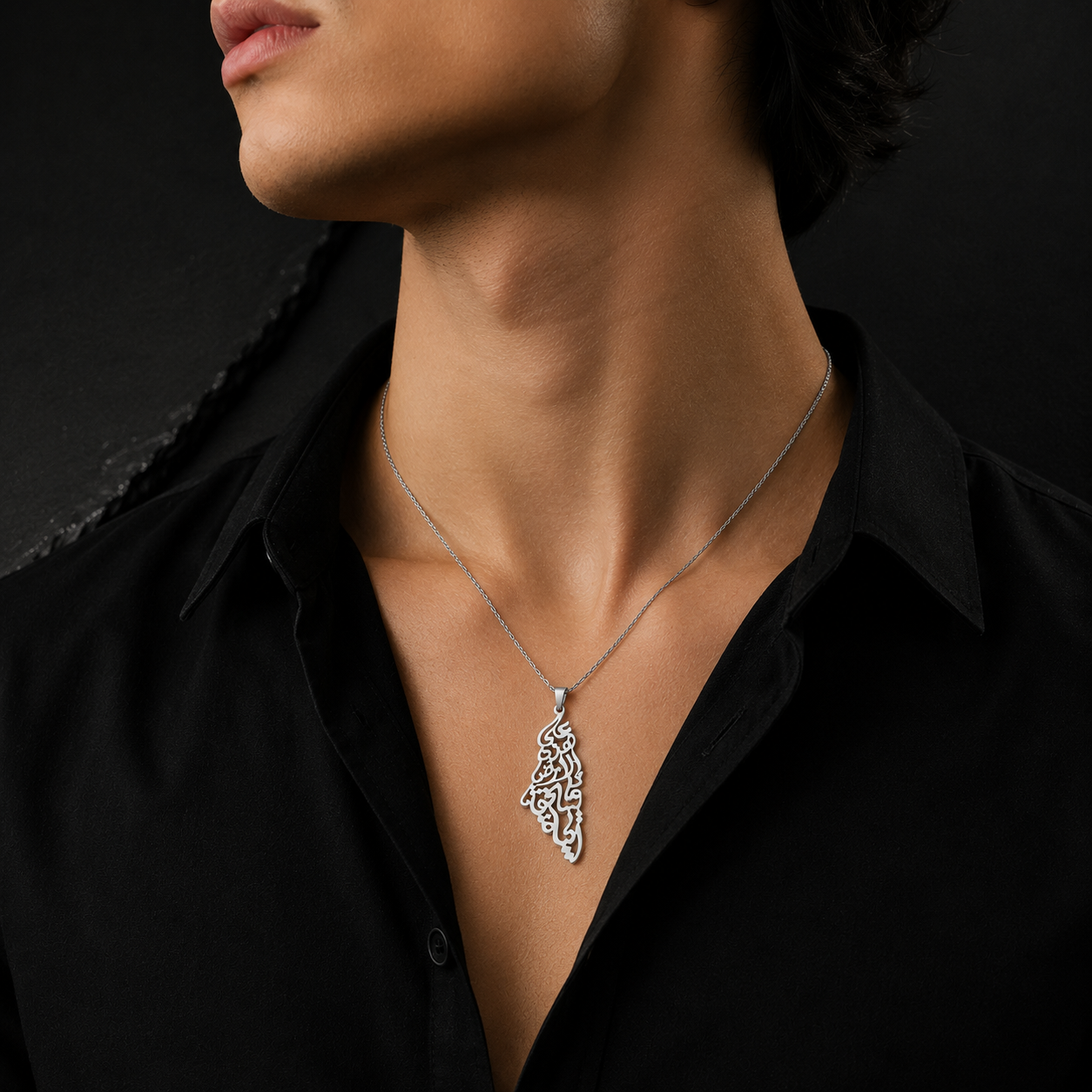 Palestine Calligraphy Map Pendant Necklace