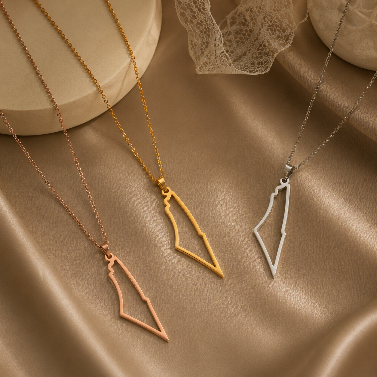 Palestine Map Hollow Necklace